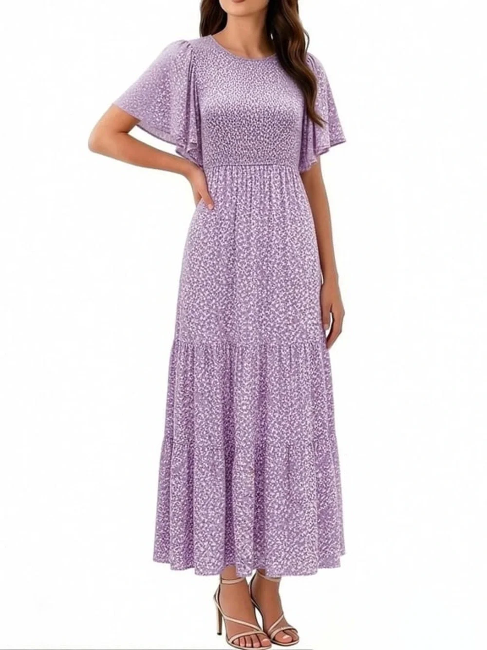 Lavender Floral Tiered Maxi Dress - Women Size M